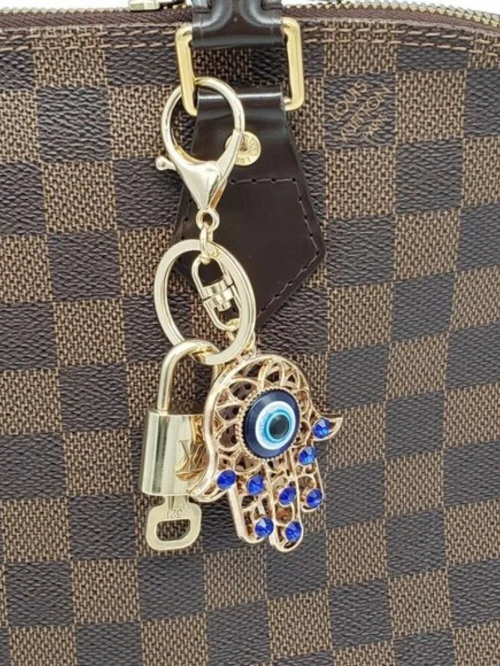 LV Authentic Gold Padlock 🔒 Key Set w/ Unbranded Evil Eye Keychain Charm